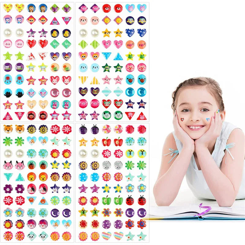 60/180/300-Pcs 3D Gem Sticker Earrings – Glitter Crystal Self-Adhesive Sparkle Stick-Ons for Girls & Kids