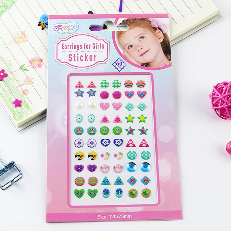 60/180/300-Pcs 3D Gem Sticker Earrings – Glitter Crystal Self-Adhesive Sparkle Stick-Ons for Girls & Kids