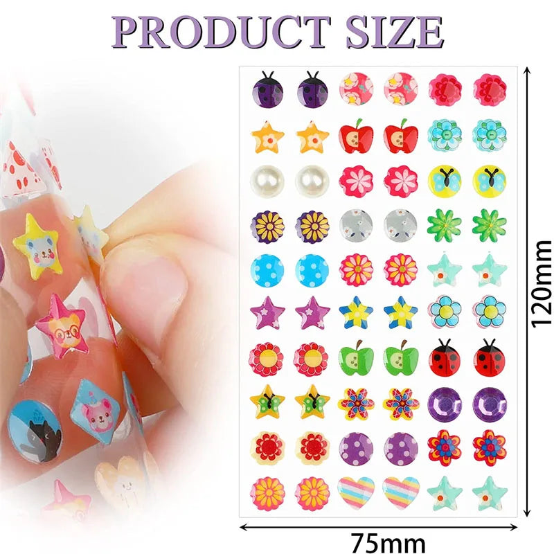 60/180/300-Pcs 3D Gem Sticker Earrings – Glitter Crystal Self-Adhesive Sparkle Stick-Ons for Girls & Kids