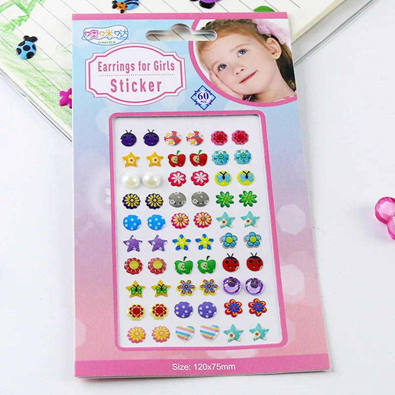 60/180/300-Pcs 3D Gem Sticker Earrings – Glitter Crystal Self-Adhesive Sparkle Stick-Ons for Girls & Kids