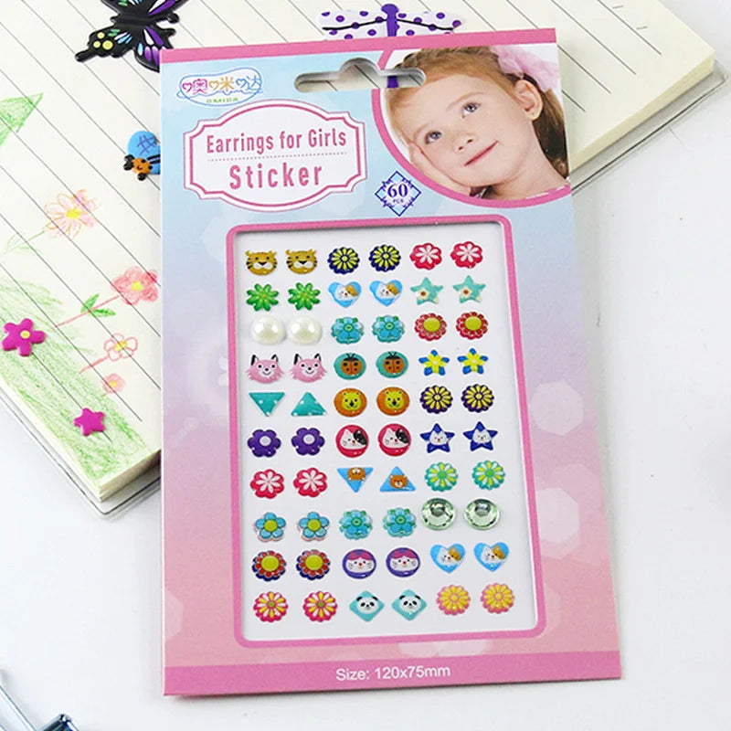 60/180/300-Pcs 3D Gem Sticker Earrings – Glitter Crystal Self-Adhesive Sparkle Stick-Ons for Girls & Kids