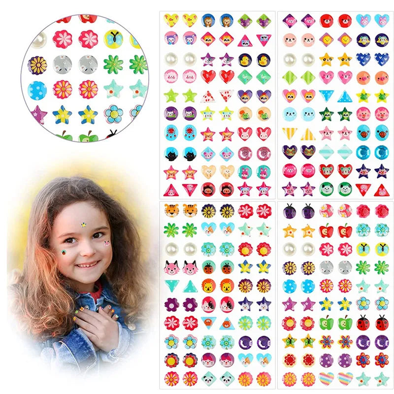 60/180/300-Pcs 3D Gem Sticker Earrings – Glitter Crystal Self-Adhesive Sparkle Stick-Ons for Girls & Kids