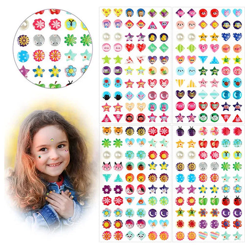 60/180/300-Pcs 3D Gem Sticker Earrings – Glitter Crystal Self-Adhesive Sparkle Stick-Ons for Girls & Kids