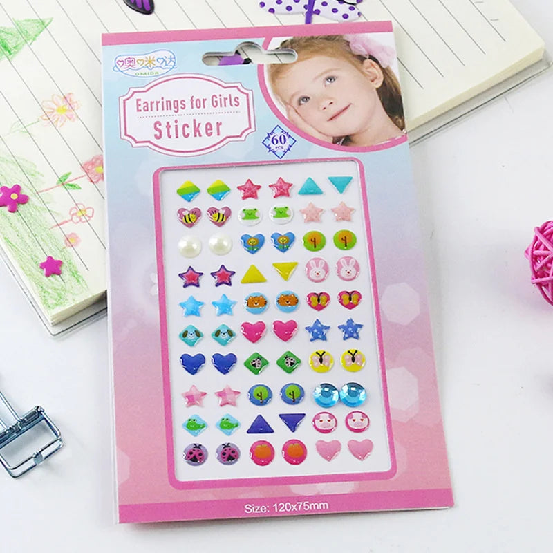 60/180/300-Pcs 3D Gem Sticker Earrings – Glitter Crystal Self-Adhesive Sparkle Stick-Ons for Girls & Kids
