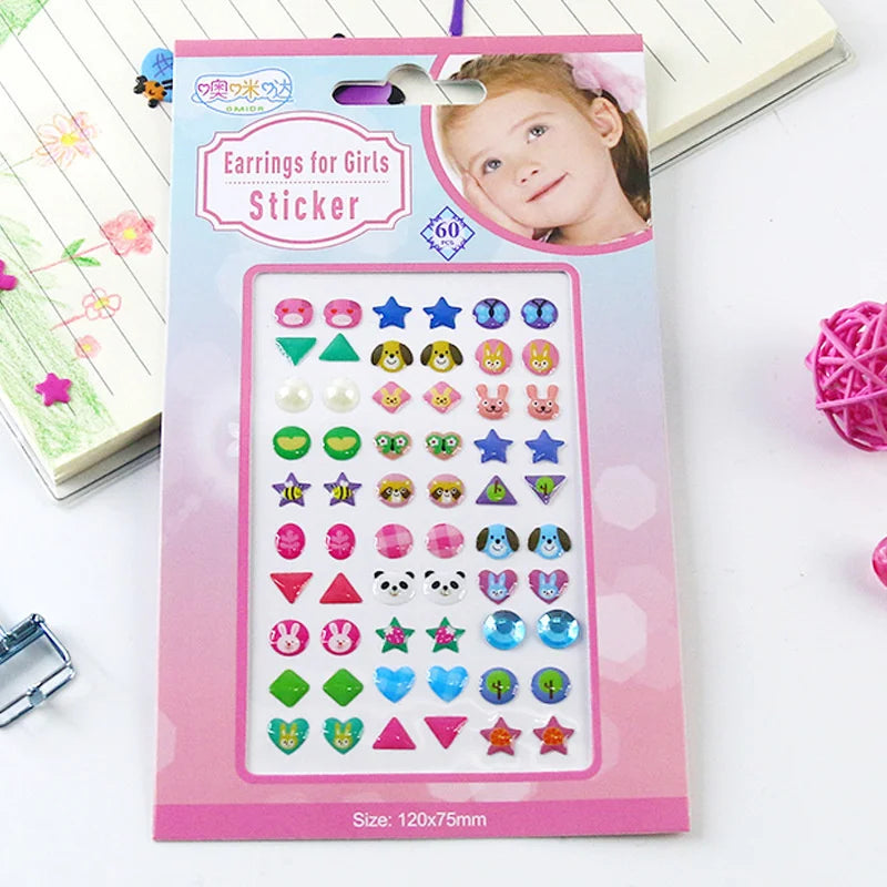 60/180/300-Pcs 3D Gem Sticker Earrings – Glitter Crystal Self-Adhesive Sparkle Stick-Ons for Girls & Kids