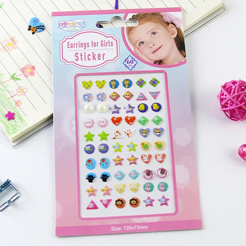 60/180/300-Pcs 3D Gem Sticker Earrings – Glitter Crystal Self-Adhesive Sparkle Stick-Ons for Girls & Kids