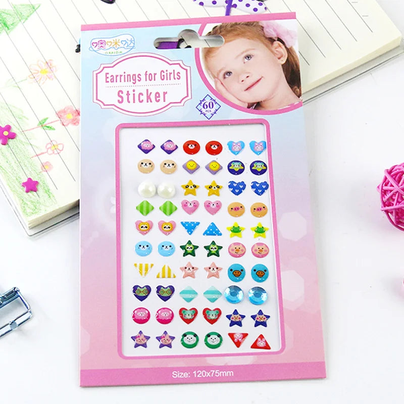 60/180/300-Pcs 3D Gem Sticker Earrings – Glitter Crystal Self-Adhesive Sparkle Stick-Ons for Girls & Kids