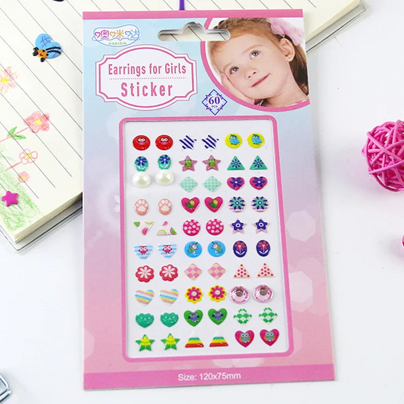 60/180/300-Pcs 3D Gem Sticker Earrings – Glitter Crystal Self-Adhesive Sparkle Stick-Ons for Girls & Kids